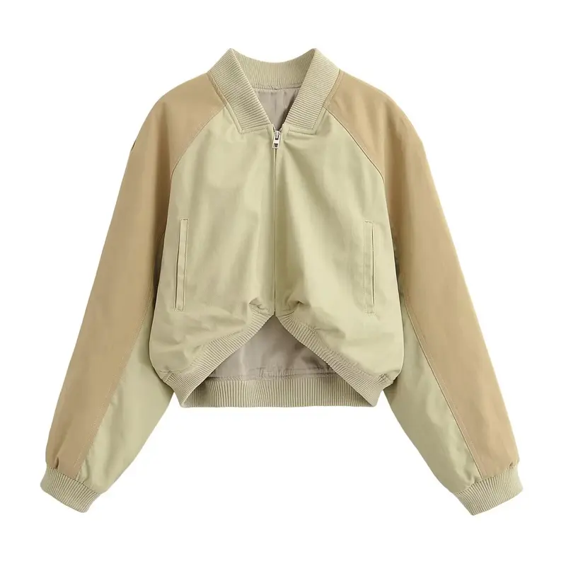 Damen Kurz geschnittene Colorblock‑Bomberjacke mit Raglanärmeln und Rippenbündchen Drune