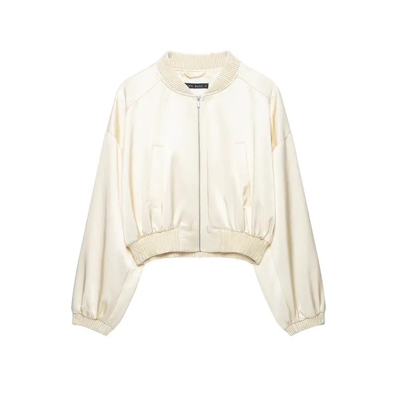 Damen Kurz geschnittene Cropped‑Bomberjacke mit geripptem Saum und überschnittener Schulter Drune