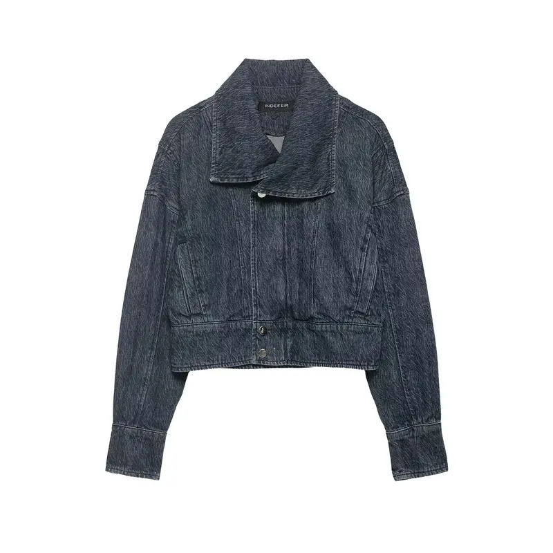 Damen Kurz geschnittene Oversize-Jeansjacke mit weitem Schalkragen Drune
