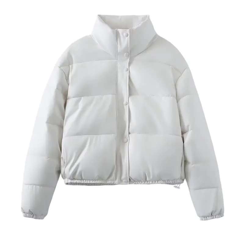 Damen Kurz geschnittene Steppjacke mit hohem Stehkragen, Druckknopfverschluss und elastischem Saum Drune