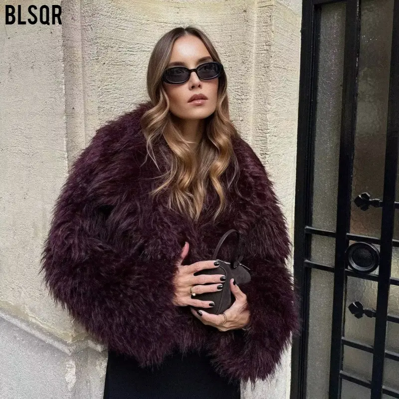 Damen Kurz geschnittene Teddy-Faux-Felljacke mit weitem Reverskragen und soften Flor Drune