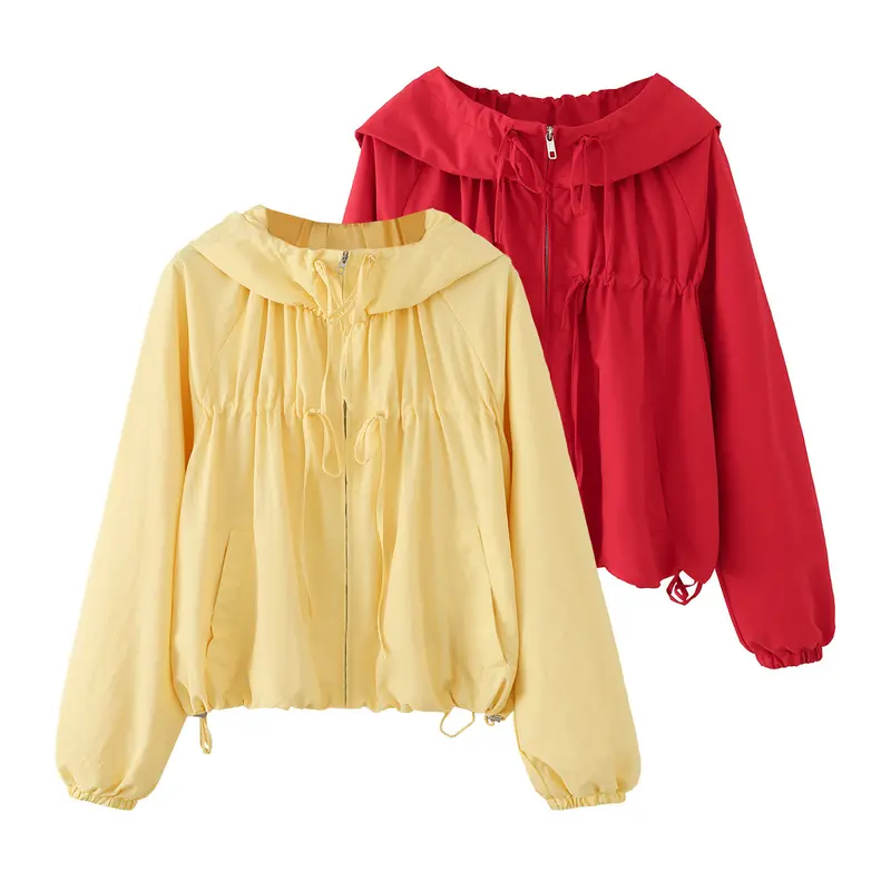 Damen Kurz geschnittene Windbreaker‑Jacke mit weitem Kragen, Tunnelzug und elastischen Bündchen Drune