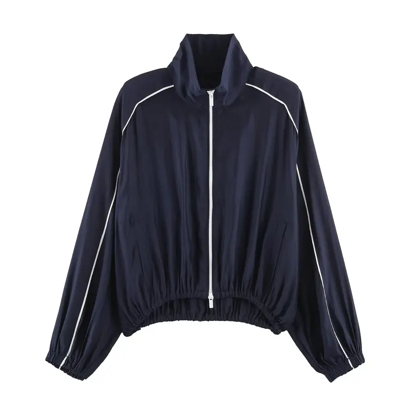 Damen Kurz geschnittene Windjacke mit hohem Kragen und elastischem Saum Drune