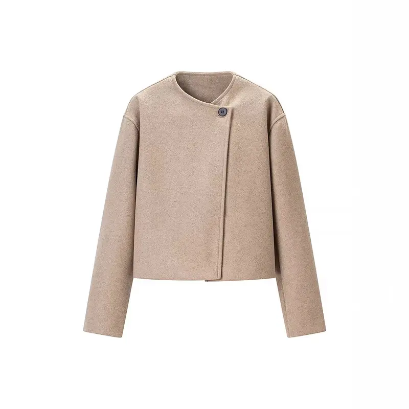 Damen Kurz geschnittene Wollmix-Boxy-Jacke mit asymmetrischer Knopfleiste Drune