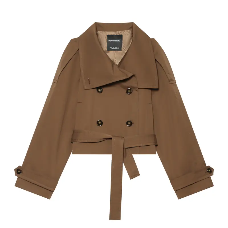 Damen Kurz geschnittener Trenchblouson mit Bindegürtel und Epauletten Drune