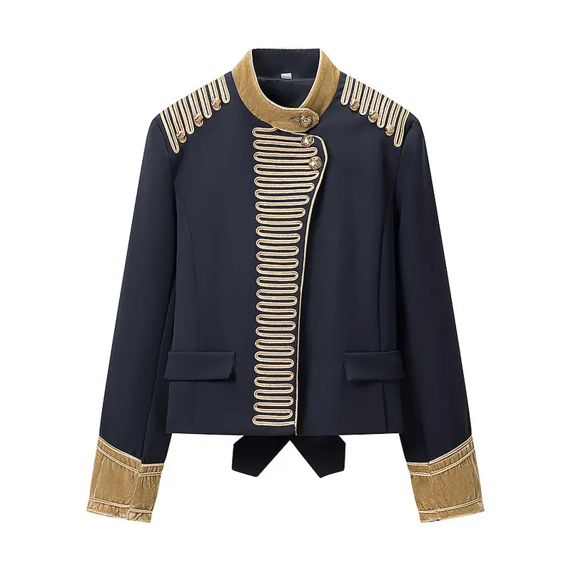Damen Kurzblazer im Marschall-Stil mit verzierten Goldgalons und Stehkragen Drune