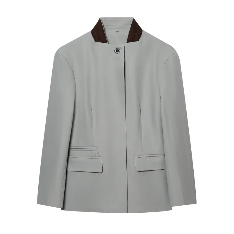 Damen Kurzblazer im minimalistischen Clean‑Look mit Stehkragen und verdeckter Knopfleiste Drune