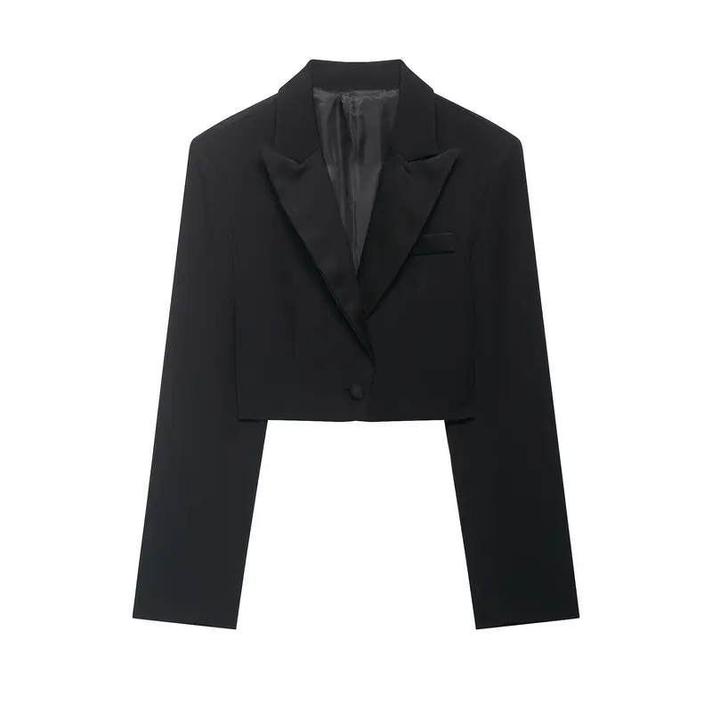 Damen Kurzblazer im Smokingstil mit Satinrevers, taillierter Cropped‑Silhouette Drune