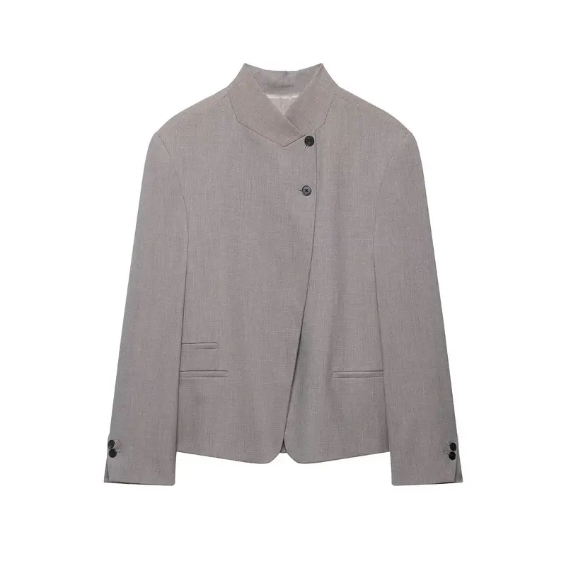 Damen Kurzblazer mit asymmetrischer Knopfleiste und Stehkragen Drune