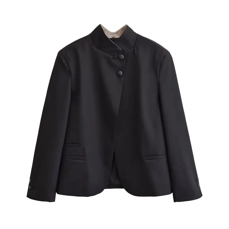 Damen Kurzblazer mit Stehkragen und asymmetrischer Knopfleiste Drune
