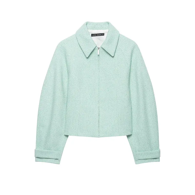 Damen Kurzblouson aus Bouclé mit verdecktem Reißverschluss und Umschlagmanschetten Drune