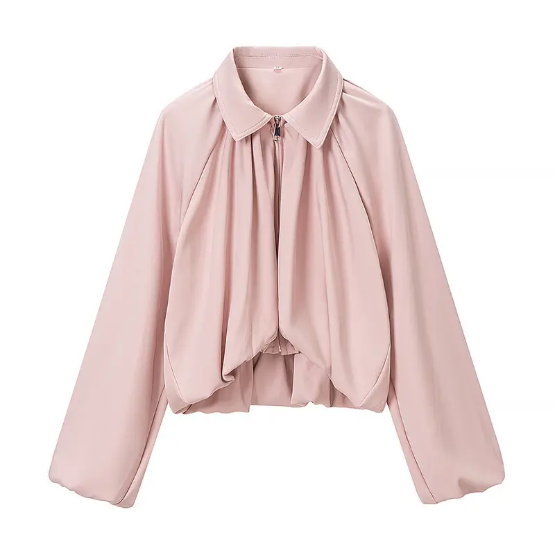 Damen Kurzblouson mit Kellerfalten, Reißverschluss und Ballonärmeln Drune