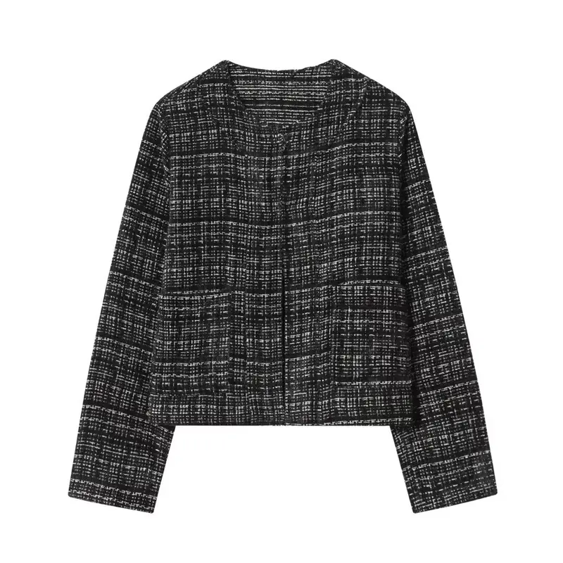 Damen Kurze Bouclé‑Jacke im Boxy‑Cropped‑Schnitt mit Rundhalsausschnitt Drune