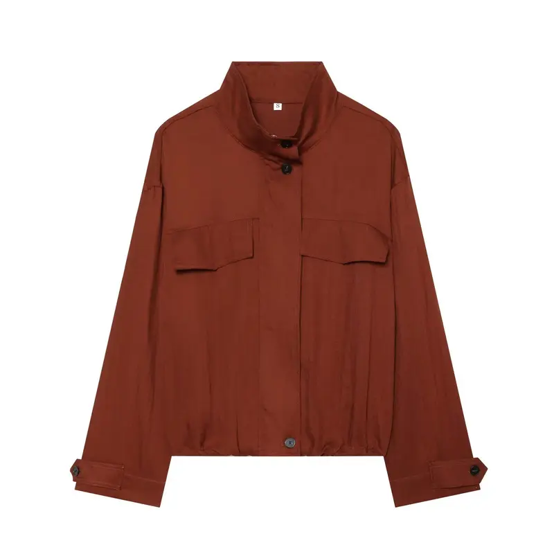 Damen Kurze Boxy-Utility-Jacke mit Stehkragen, Pattentaschen und elastischem Saum Drune