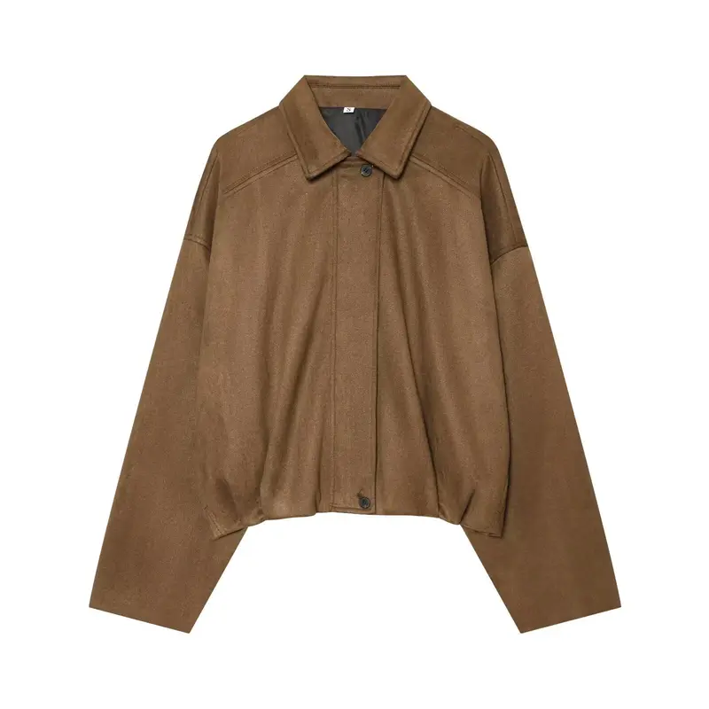 Damen Kurze Cape-Jacke im Oversized Wildlederoptik mit verdeckter Knopfleiste Drune