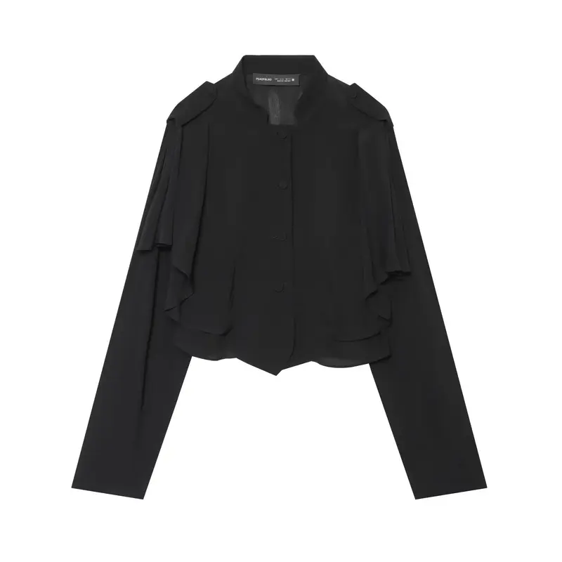 Damen Kurze Cape-Übergangsjacke mit Volantlagen und Stehkragen Drune