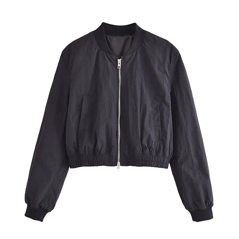 Damen Kurze Cropped-Bomberjacke aus leichtem Windbreaker‑Material mit Rippbündchen und seitlichen Einschubtaschen Drune