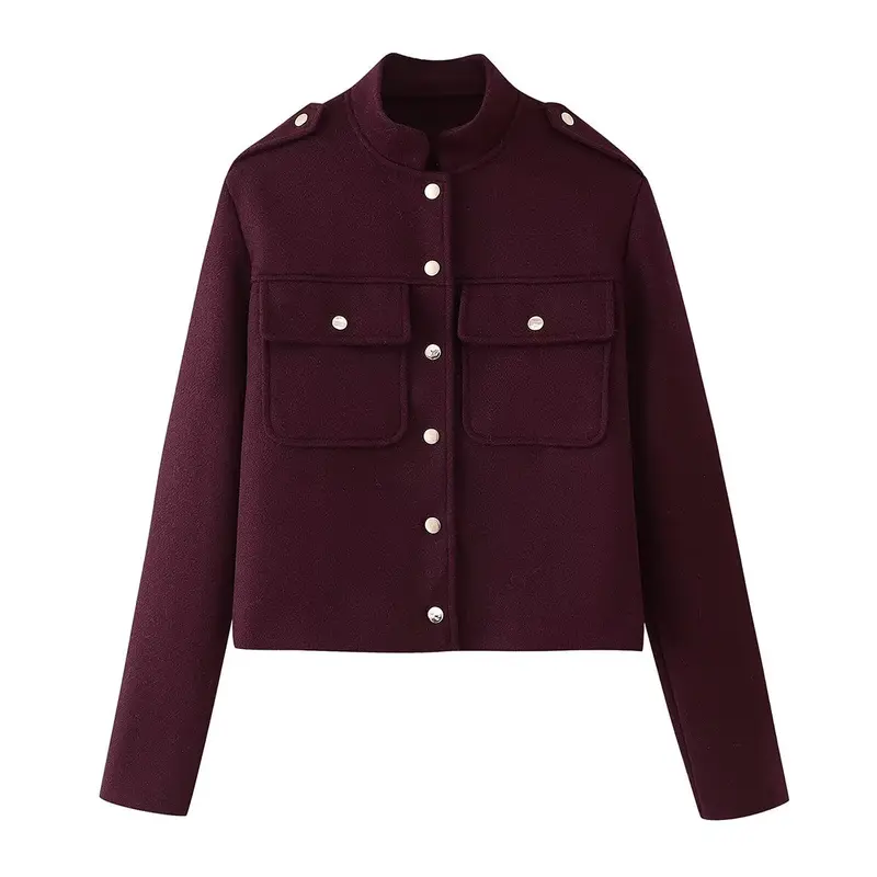 Damen Kurze Cropped‑Utilityjacke aus Wollmix mit Stehkragen und aufgesetzten Klappentaschen Drune
