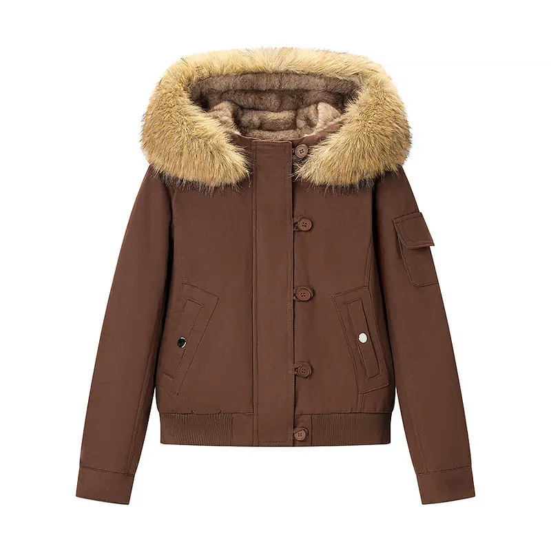 Damen Kurze gefütterte Parka-Jacke mit Kapuze und Kunstfellbesatz Drune