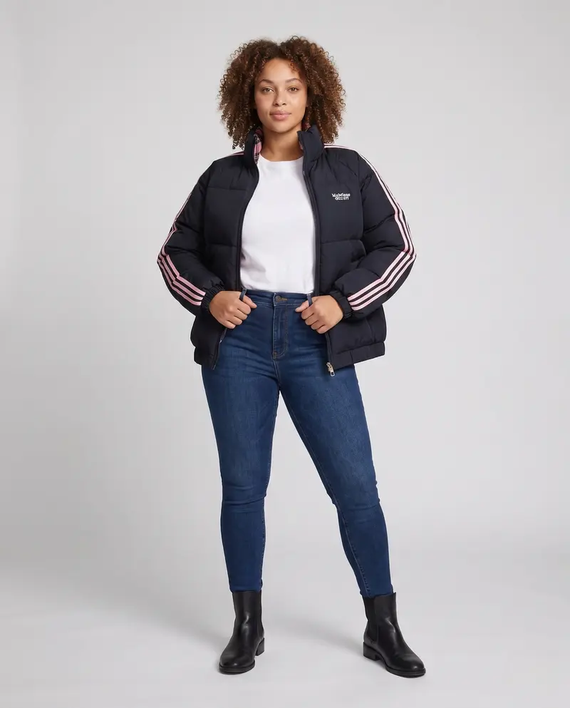 Damen kurze gepolsterte Steppjacke ohne Kapuze mit einem Stehkragen und elastischen Bündchen