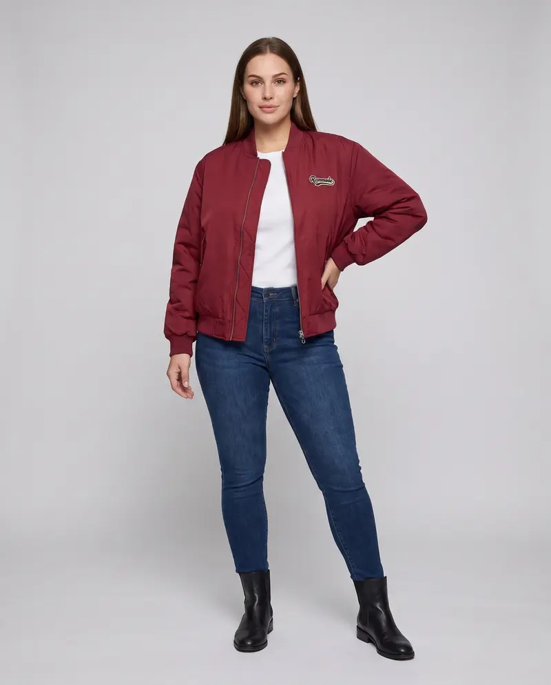 Damen kurze gesteppte Bomberjacke im Flugstil mit Armtasche und lässiger Passform