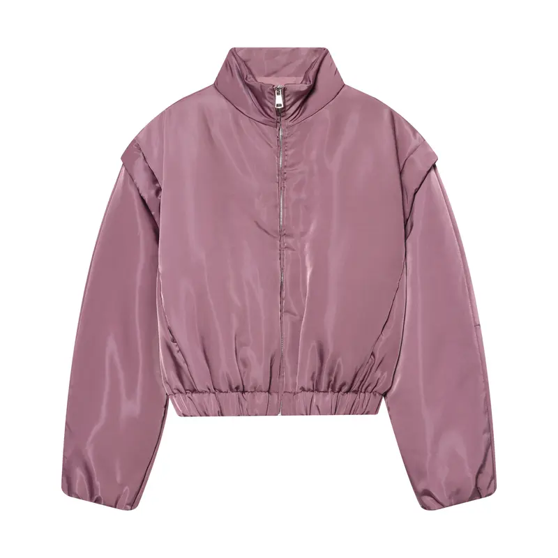 Damen Kurze gesteppte Cropped-Übergangsjacke mit Stehkragen, wattierter Fütterung und elastischem Saum Drune