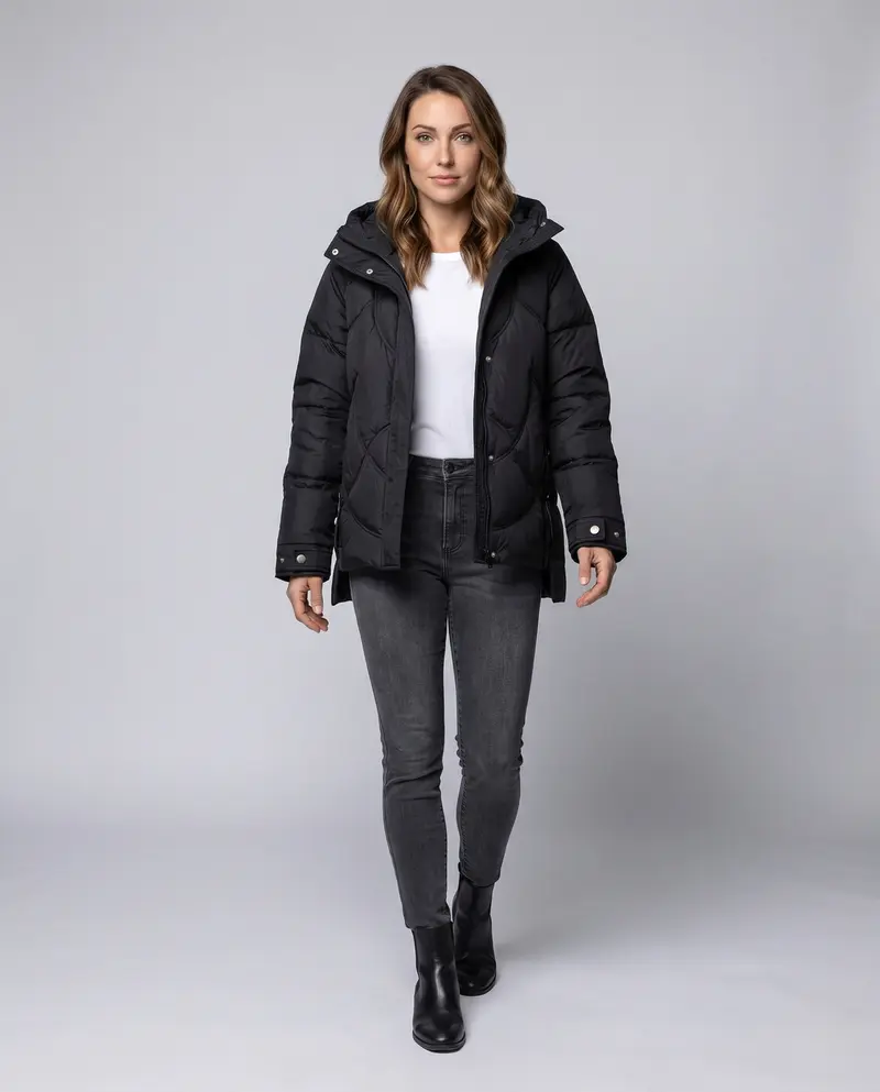 Damen kurze gesteppte Thermojacke