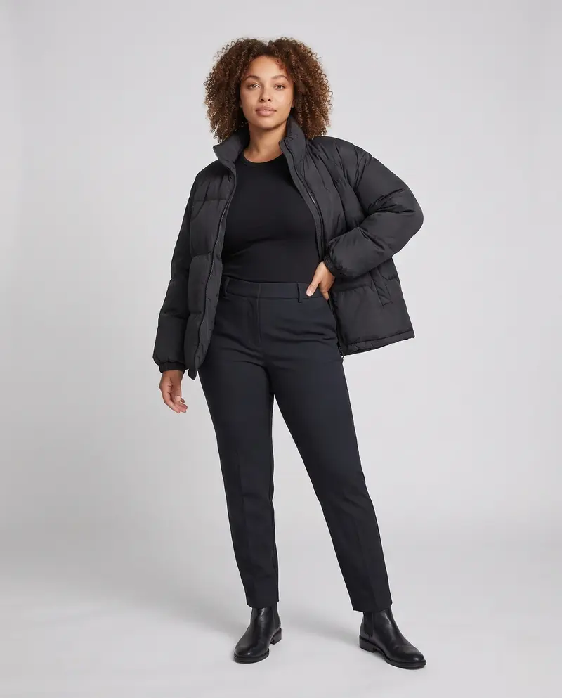 Damen kurze glänzende boxy Pufferjacke mit hohem Stehkragen und voluminösen Ärmeln