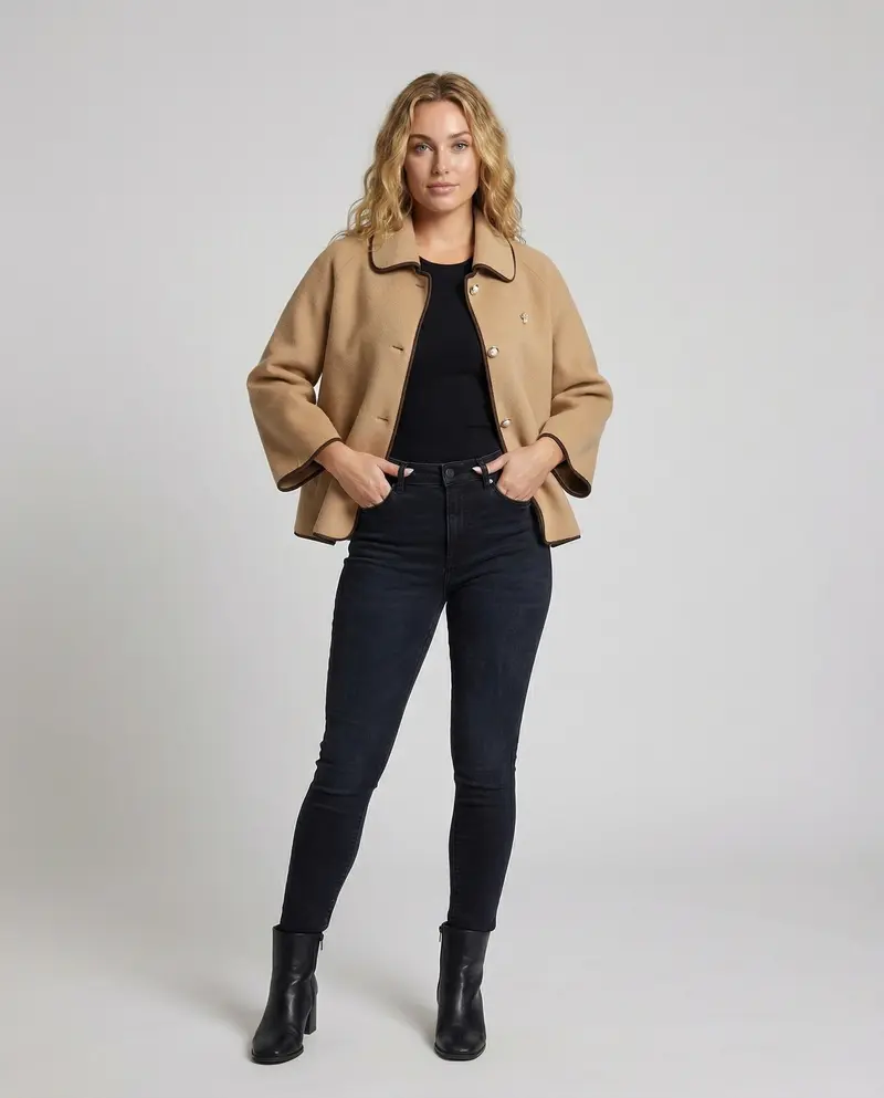 Damen kurze Jacke aus Wollmischung mit Perlenknöpfen