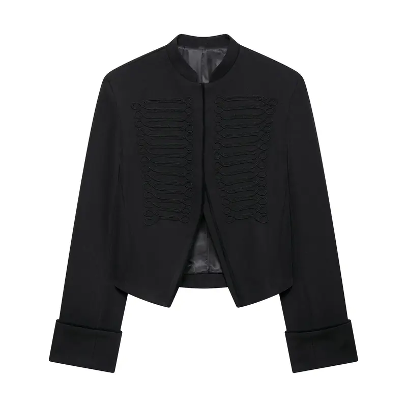 Damen Kurze militärinspirierte Bolerojacke mit Stehkragen und Zierkordeln Drune