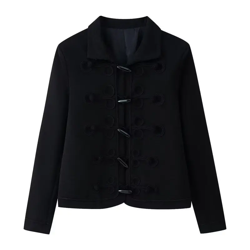 Damen Kurze militärisch inspirierte Jacke mit Knoten- und Kordelverschlüssen Drune