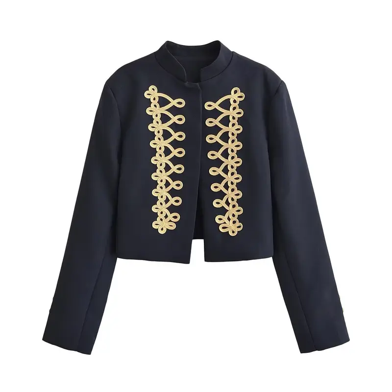 Damen Kurze Militärjacke mit goldverzierter Kordelapplikation Drune