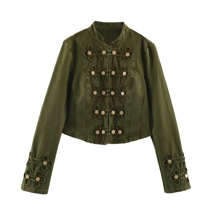 Damen Kurze Militärjacke mit Knebelverschlüssen und Stehkragen Drune