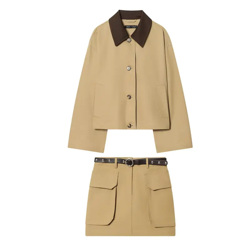 Damen Kurze Oversize-Harringtonjacke mit Kontrastkragen und aufgesetzten Taschen Drune