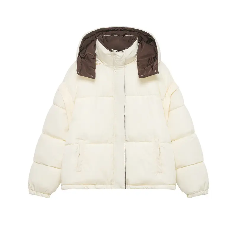 Damen Kurze Oversize-Steppjacke mit hohem Kragen und abnehmbarer Kapuze Drune