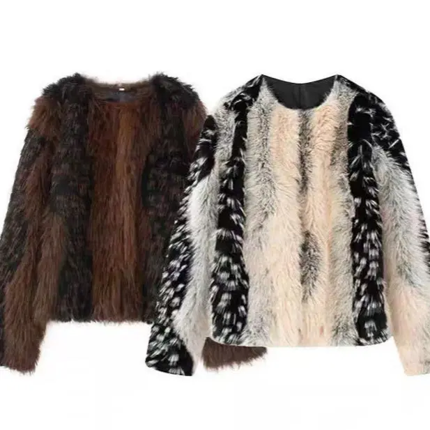 Damen Kurze Statement‑Kunstfelljacke mit langem Flor und strukturierter Felloptik Drune