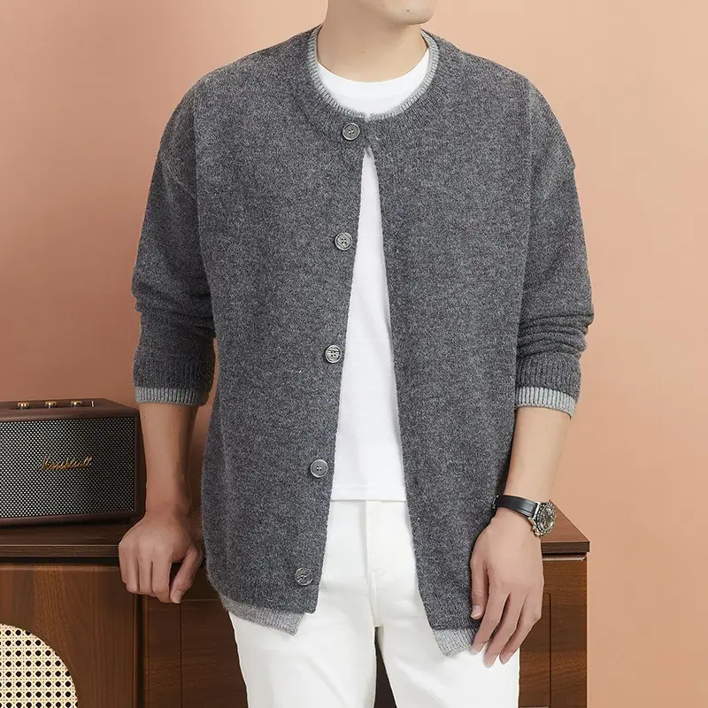 Damen Kurze Strickjacke mit Kontrastkragen und Knopfleiste Drune