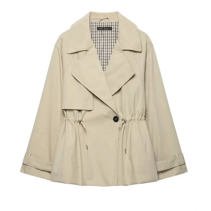 Damen Kurze Taillierte Trenchjacke mit Kordelzug und weitem Revers Drune