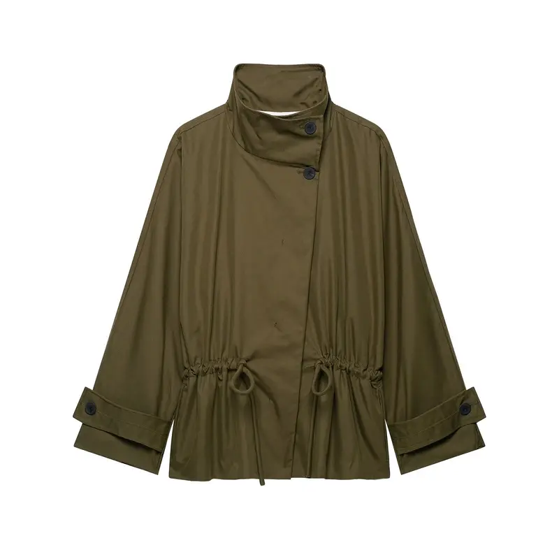 Damen Kurze Utility-Capejacke mit Tunnelzug, hohem Stehkragen und verstellbaren Ärmelriegeln Drune