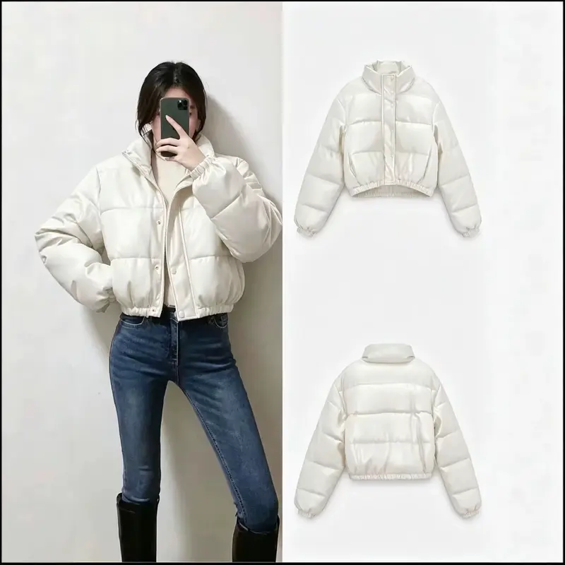 Damen Kurze wattierte Blousonjacke im Boxy-Look mit Stehkragen und elastischem Saum Drune