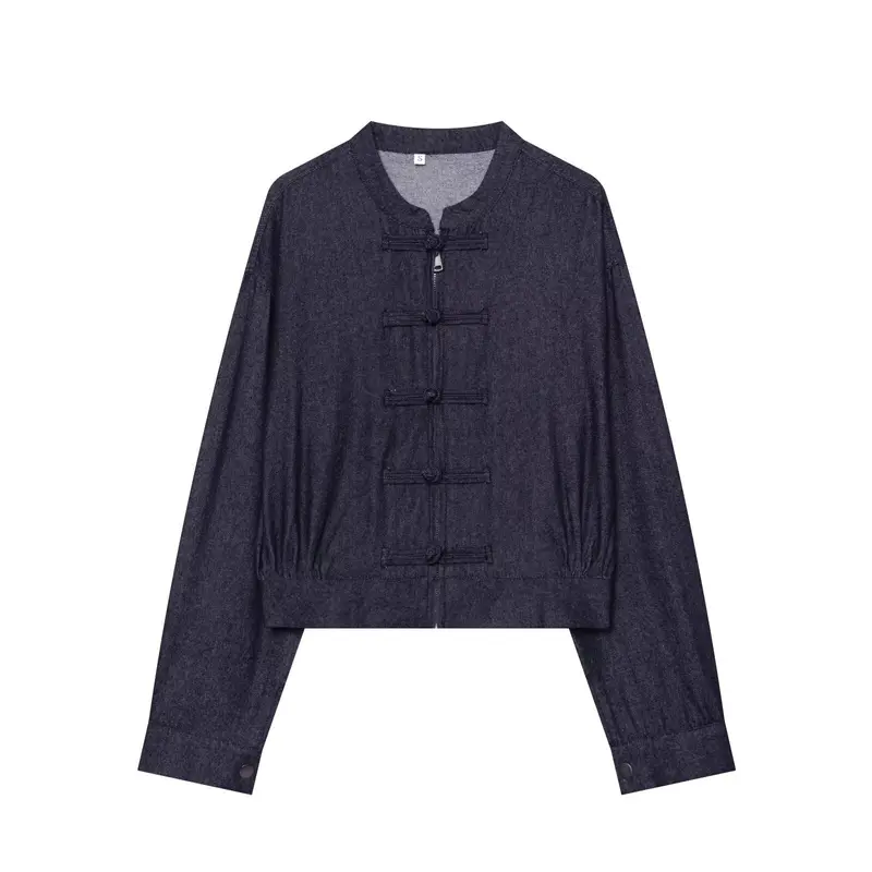 Damen Kurzer Blouson im China‑Stil mit Stehkragen und Zierknoten Drune