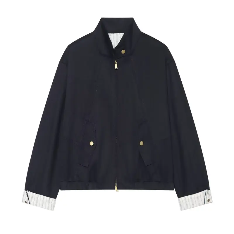 Damen Kurzer Boxy‑Blouson mit Stehkragen, aufgesetzten Pattentaschen und goldfarbenen Details Drune