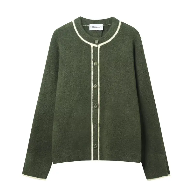 Damen Kurzer Boxy-Cardigan mit Rundhals und Kontrastpaspel Drune