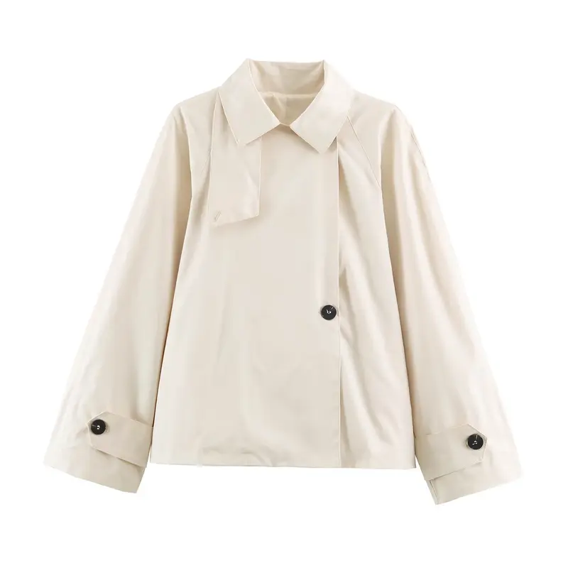 Damen Kurzer Boxy‑Trench mit Schluppe und Knopfmanschetten Drune