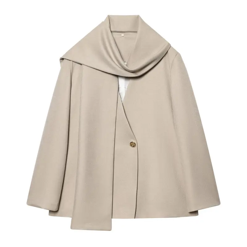 Damen Kurzer Cape‑Mantel mit weitem Wasserfallkragen und Ein‑Knopf‑Verschluss Drune