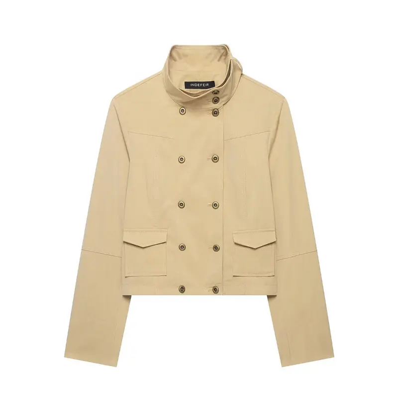 Damen Kurzer doppeltreihiger Utility-Blouson mit hohem Stehkragen und aufgesetzten Klappentaschen Drune