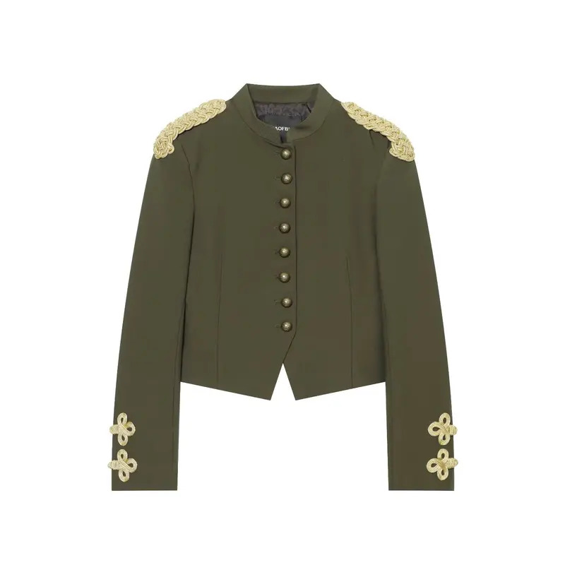 Damen Kurzer militärinspirierter Blazer mit opulenten Schulterkordeln und Zierknopfleiste Drune