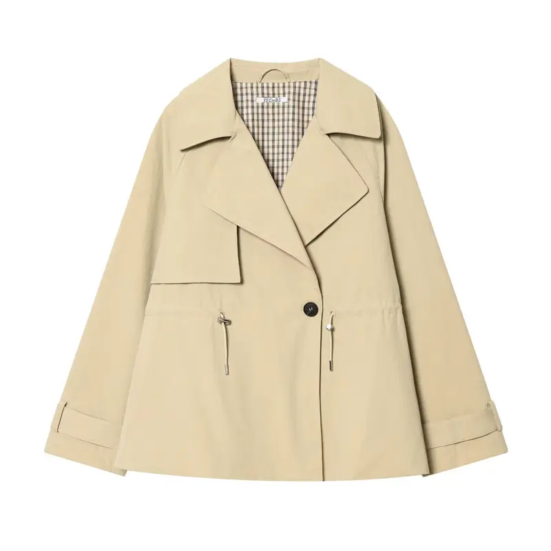 Damen Kurzer Oversize-Trenchcoat mit Tunnelzugtaillen und weitem Revers Drune