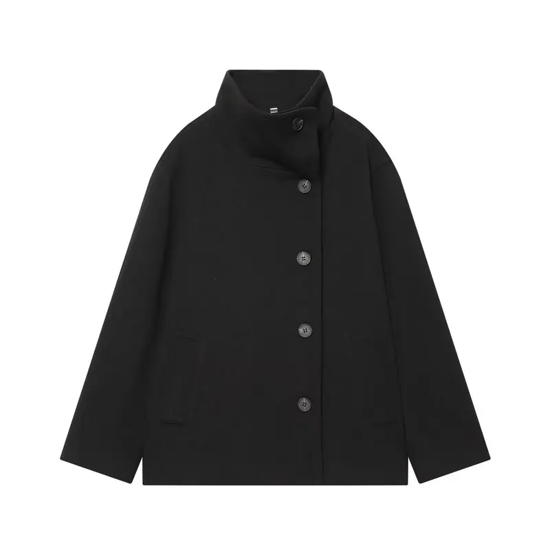 Damen Kurzer Oversized-Mantel im Boxy-Schnitt mit hohem Stehkragen Drune