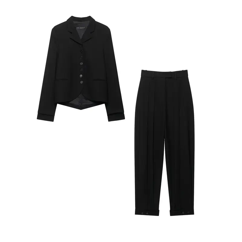 Damen Kurzer taillierter Blazer mit asymmetrischem Saum und durchgehender Knopfleiste Drune